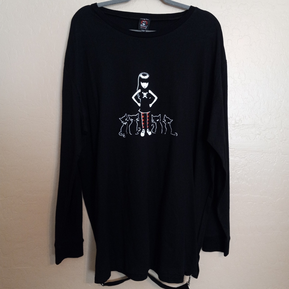 Dolls Kill Emily The Strange Harness Straps Cat Graphic Long Sleeve Tee